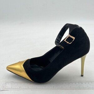 FSJ Women Metal Cap Pointed Toe High Heel Pumps Sexy Gold Stiletto  Black